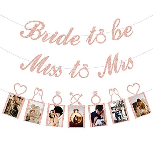 Festiko® Rose Gold Bridal Shower Decorations - Miss to Mrs Banner, Bride to Be Banner and Photo Banner for Bachelorette/Wedding/Engagement/Bridal Shower Party Kit Supplies Decorations Decor