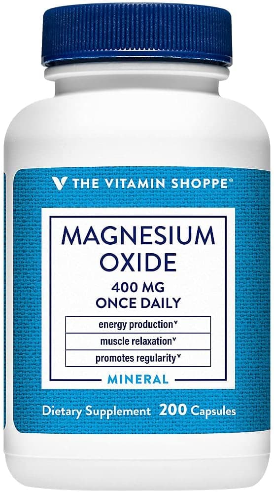 The Vitamin Shoppe Magnesium Oxide 400mg Essential Daily Mineral Formula to Support Energy Production Muscle Relaxation Bone Health and Promote Digestive Regularity 200 Capsules