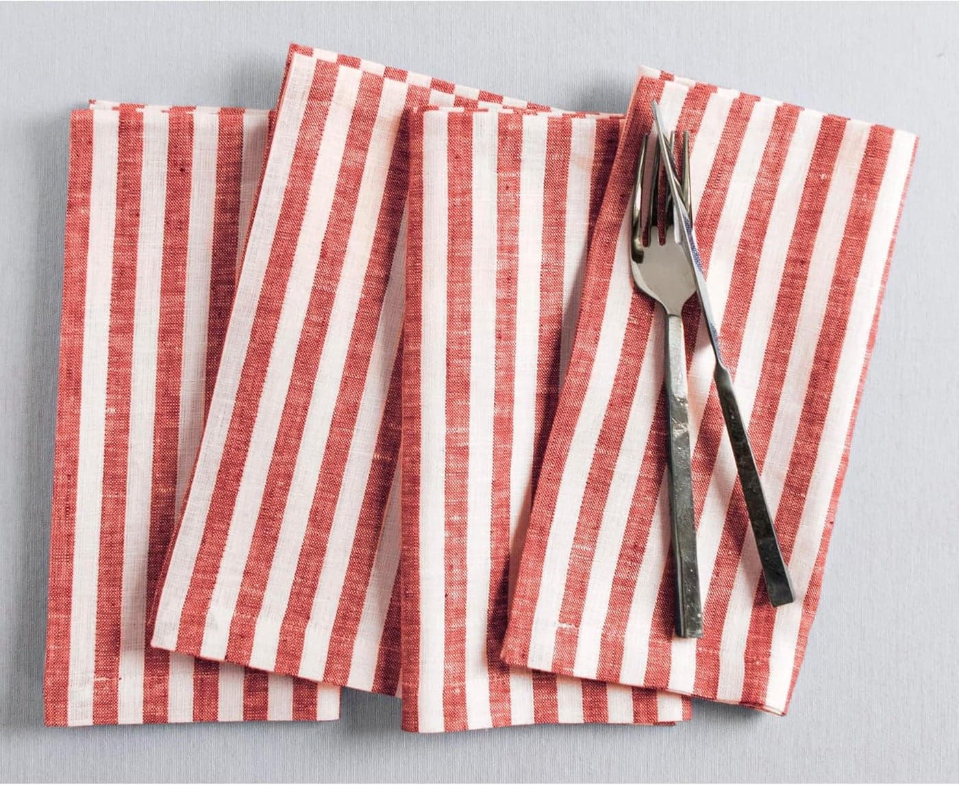 Solino Home Linen Napkins Set of 4100 Pure Linen Amalfi Stripe Red and White Cloth Dinner Napkins 20 x 20 Inch for 4th of July Summer Handcrafted and Machine Washable