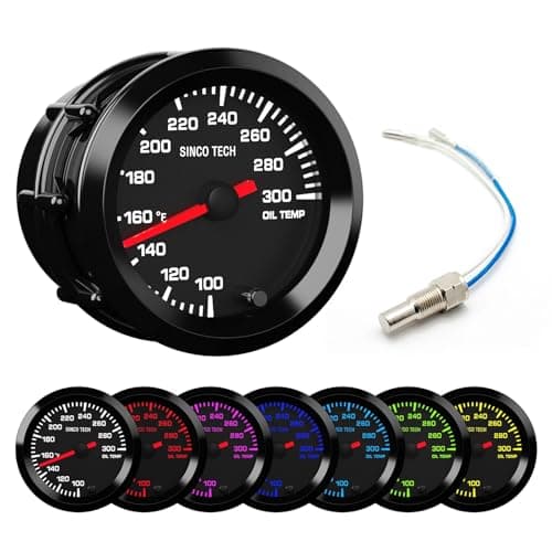 SINCO TECH 7 Color Gauge Kit 2" 52mm Automobile Backlight Pointer Car Meter with Sensor (Oil Temp F)