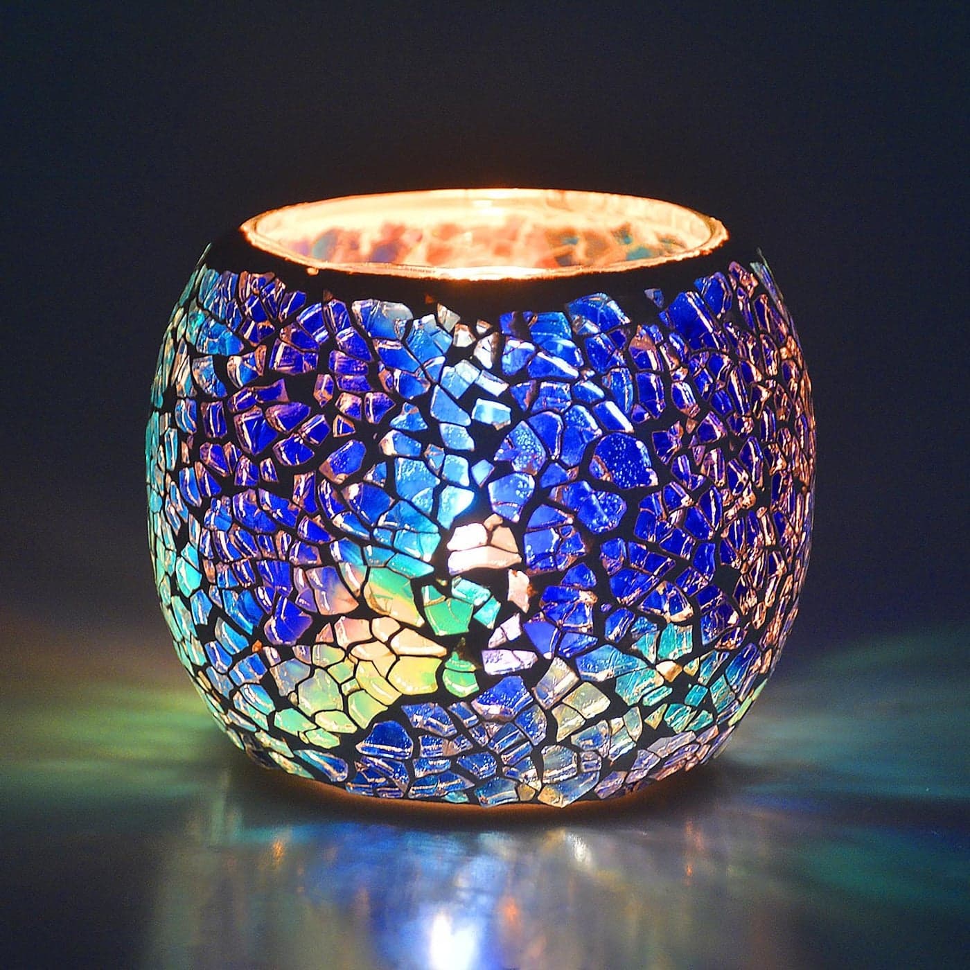 Scented Candle Holder Mosaic Glass Tea Light HolderHandmade Romantic Glass Tealight Candle Holder for AromatherapyParty DcorNO CandlesAlso Used as VasePen HolderPotted Plants Bowl Blue