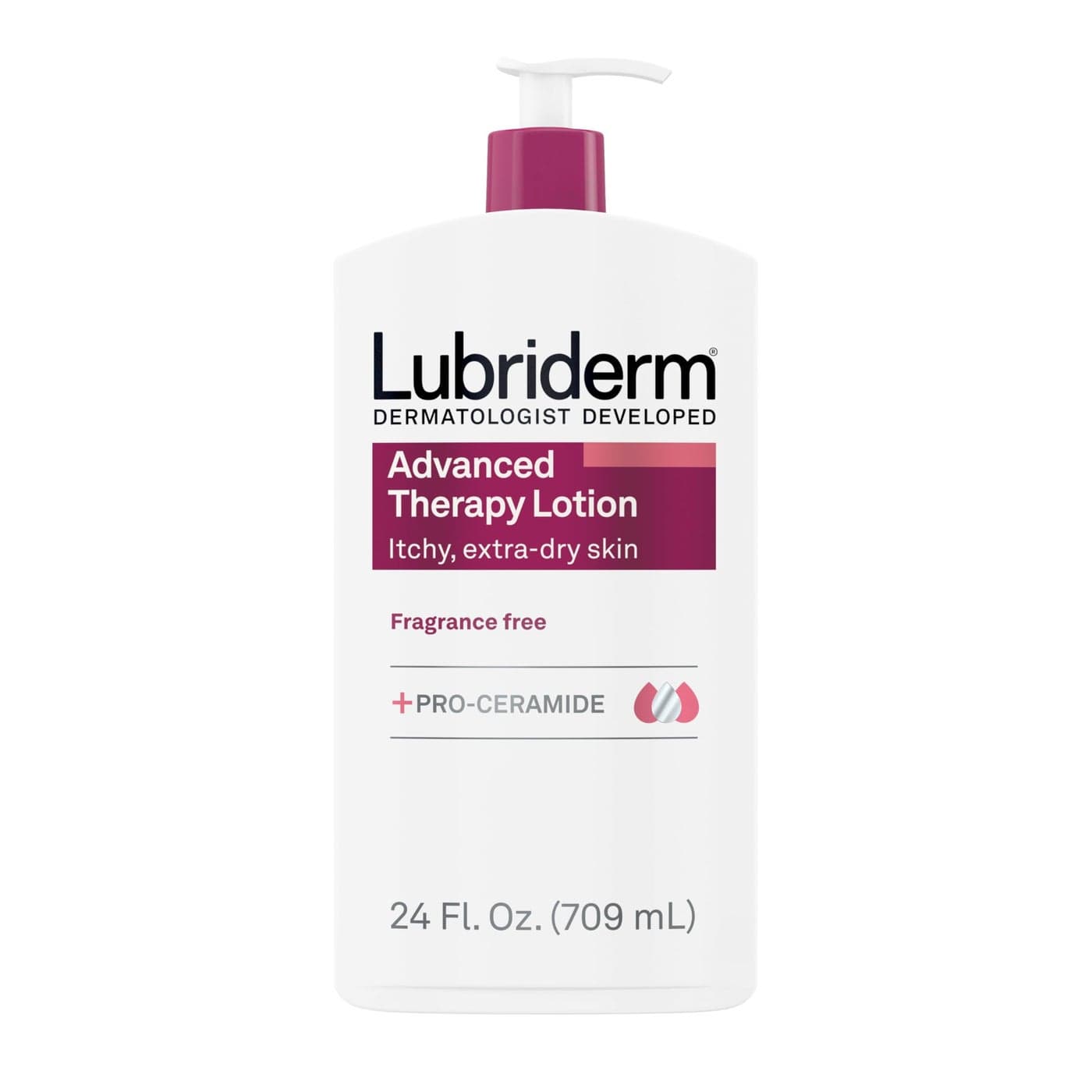 Lubriderm Advanced Therapy Fragrance Free Moisturizing Hand Body Lotion ProCeramide Intense Hydration for Itchy Extra Dry Sensitive Skin NonGreasy Hypoallergenic 24 fl oz