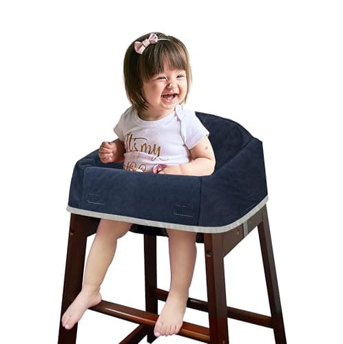 DualBelt Baby High Chair Cover Upgrade Version for Wooden or Restaurant High Chair Sturdy and Robust Material Waterproof Washable Stain and Slip Resistant Navy Blue