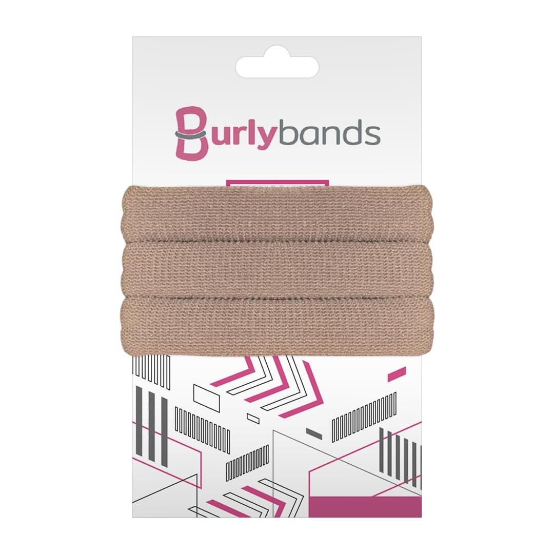 Burlybands Large Hair Ties for Thick Heavy or Curly Hair NonSlip NonDamage Seamless Womens Ponytail Scrunchies Lt Brown 3 Pcs