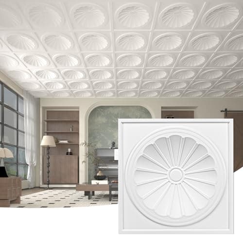 Art3dwallpanels Ceiling Tiles 12 Pack Drop Ceiling Tiles, 24 x 24 Inch High Grade PVC 3D Wall Panels for Interior Wall Decor, Fire Rated, Waterproof, Light Weight, Prevent Breakage, White