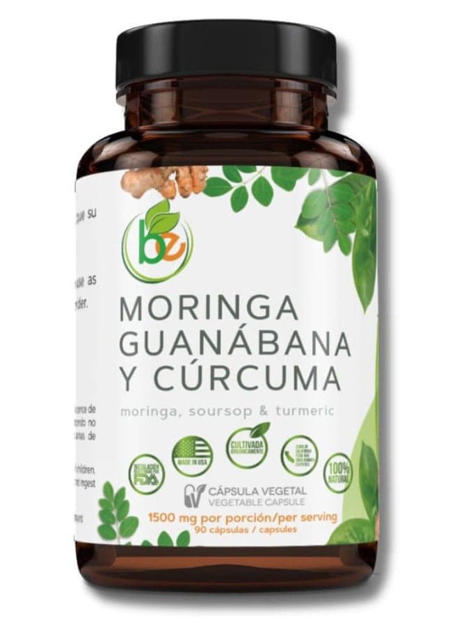 Moringa, Soursop & Turmeric(Moringa, Soursop & Turmeric) 90 Capsules 1500 Mg Per Serving Powerful Blend of Premium 100% Natural Ingredients, Vegetable, Organically Grown