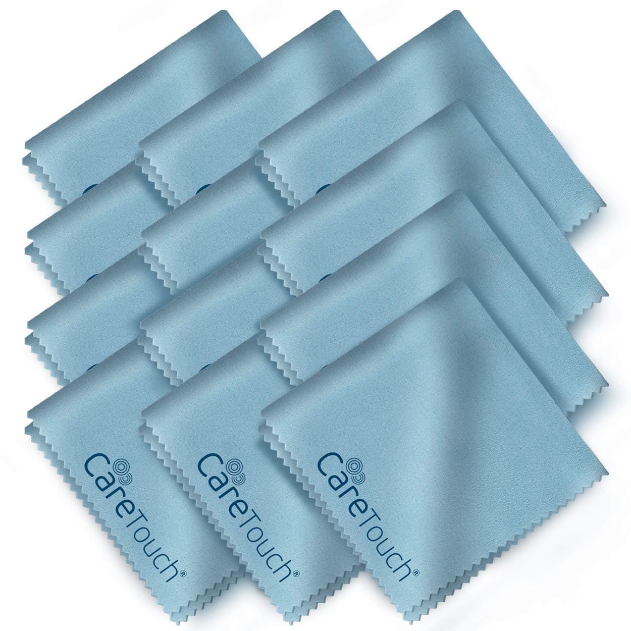 Care Touch Eyeglass Cleaning Cloth - 12 Pack of Microfiber Cleaning Cloth for Glasses, Lenses, Phones and Screens - Large, Lint-Free, Reusable and Scratch-Free - 6 x 7 Inches - Blue