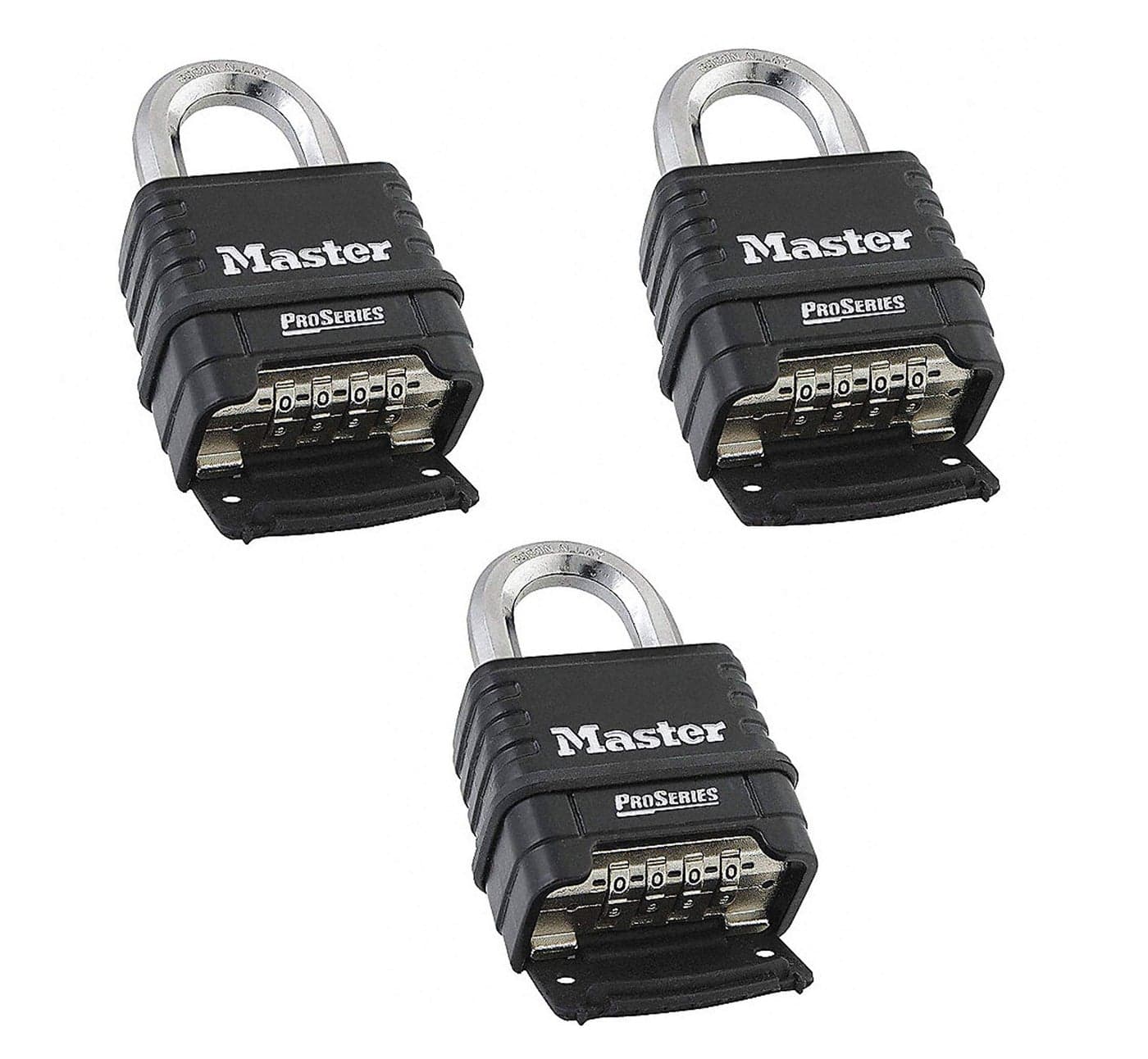 MasterLock 1178D Combination Padlock Die Cast Body 3 Pack BlackSilver Keyed Different