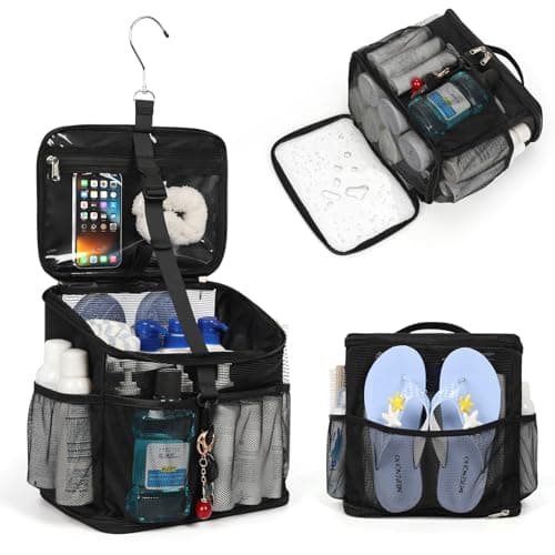CUBETASTIC Shower Caddy Portable Mesh Shower Tote for Bathroom Gym Travel Camping Quick Dry Hanging Organizer Toiletry Bag with Handle for College Dorm Room Men Women A Black 98