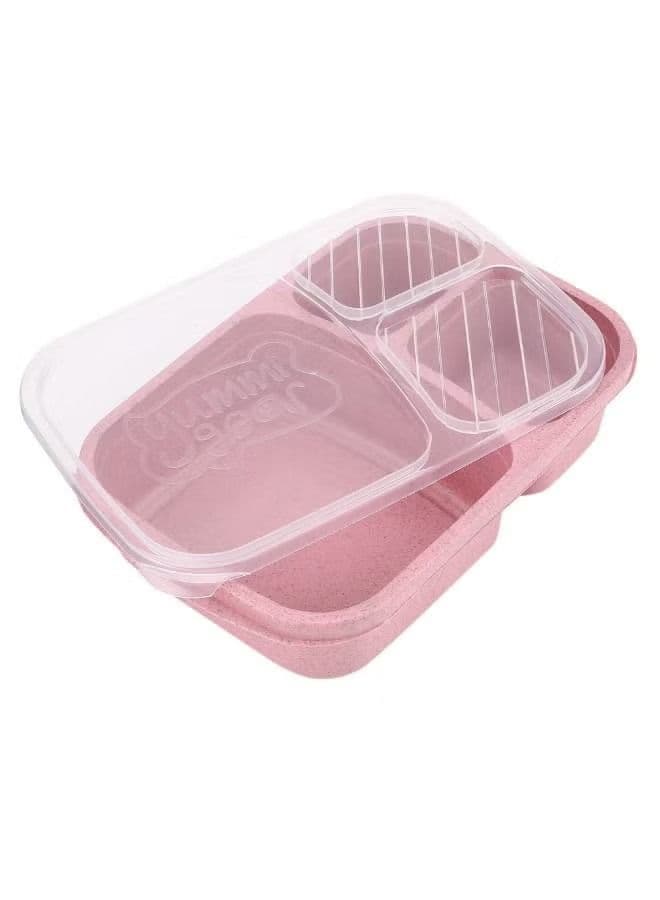 ORiTi 3 Grids Wheat Straw Lunch Box With Lid Pink/Clear