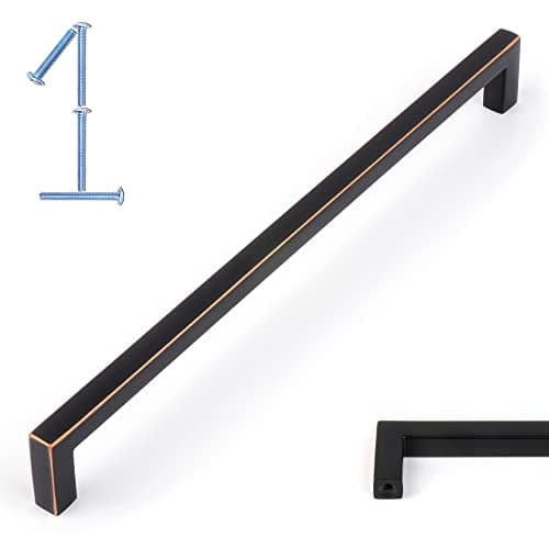 KOOFIZO Solid Square Bar Cabinet Handle - Oil Rubbed Bronze Furniture Pull, 7.6 Inch/192mm Screwhole Distance, 1-Piece for Kitchen Cupboard Door, Bedroom Dresser Drawer, Bathroom Wardrobe Hardware
