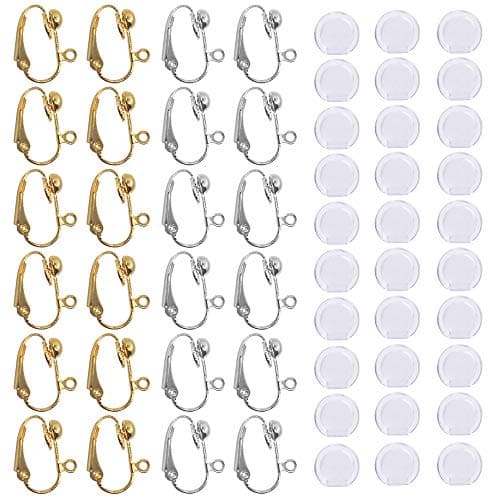 SENHAI 24 Pcs Clip-on Earring Converter & 30 Silicone Earring Pads 12 Pairs Silver & Gold Plated DIY Earring Jewellery Making, Silicone, Without Stone