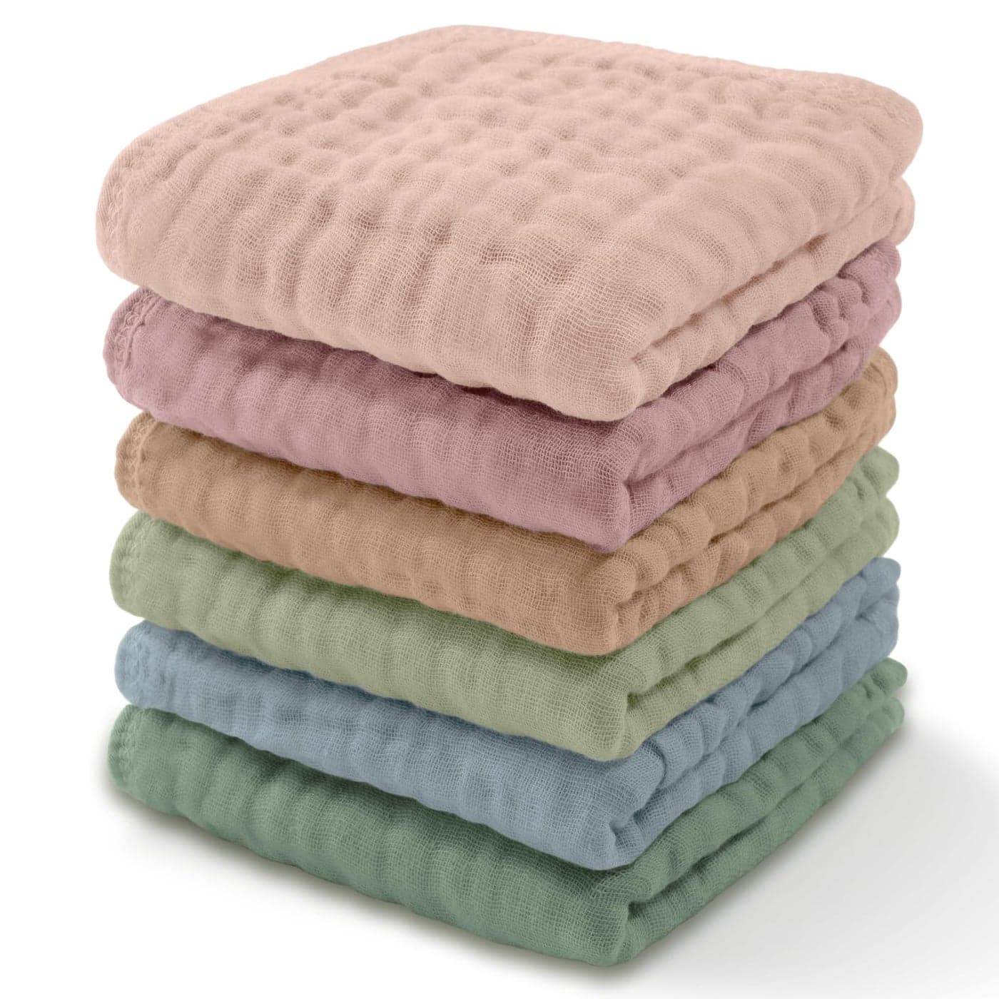 Comfy Cubs Muslin Baby Washcloths 6 Pack - Soft 6-Layer Cotton Wash Cloths for Sensitive Skin - 10"x10" Large, Gentle, Absorbent Infant Essentials for Newborn and Toddlers - (Multicolor)