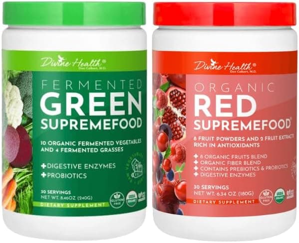 Divine Health Dr Colbert MD Superfood Package 30 Servings of Green Supremefood Red Supremefood 14 Organic and Fermented Green Vegetables and Grasses 8 Organic Fruits