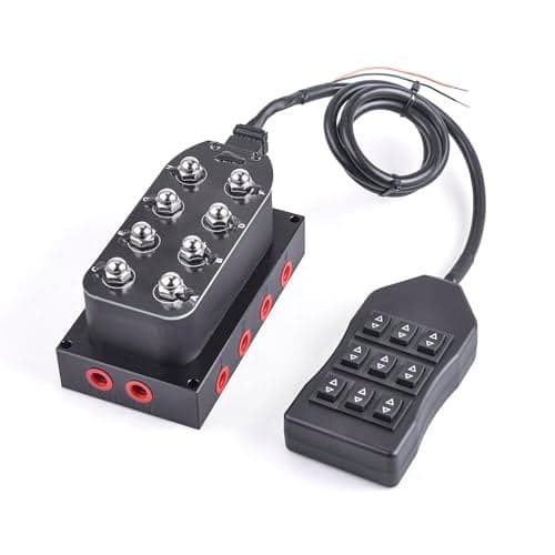 12V Air Ride Suspension Manifold Kit with 8 Air Ride Solenoid Valves, with 1M 9-switch Wired Remote Controller Can be used for Air Bag inflation and deflation