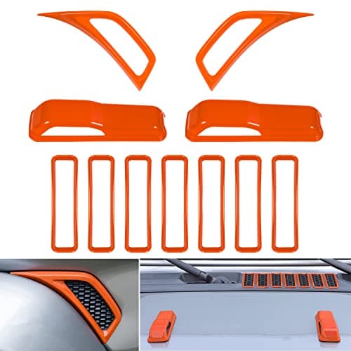 Bonbo Hood Vents & Engine Hood Hinge & Side AC Vent Outlet Trim Exterior Accessories fit for Jeep Wrangler JL JLU Sports Sahara Freedom Rubicon Unlimited Gladiator JT 2018-2023 11PCS (Orange)