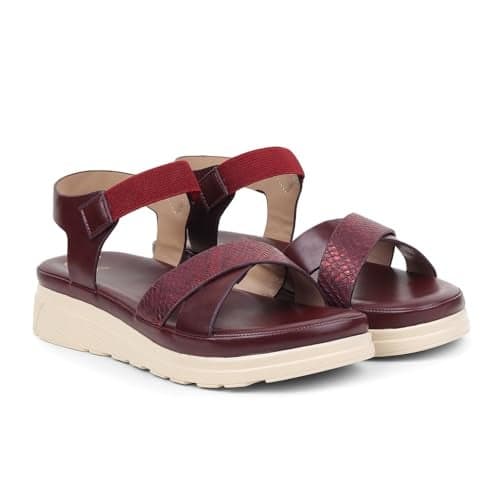 YOHO SDL 110 Sandals for Women | Orthopedic & Soft Sandal for Ladies | Fancy Slippers/Chappal for Girls |Stylish Heeled Wedges for Everyday Wear | Maroon -UK 6