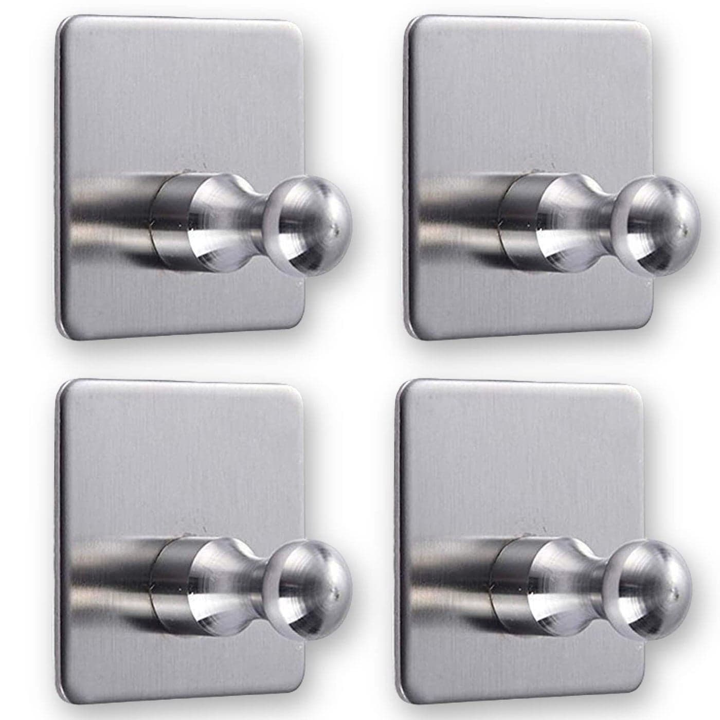 Leeonz SUS 304 Stainless Steel Adhesive HooksHeavy Duty Wall Hooks Aluminum Hooks for Hanging RobeHatTowel CoatKeyClothesTowel Hook Wall Mount for HomeOffice KitchenBathroomSilver4PCS