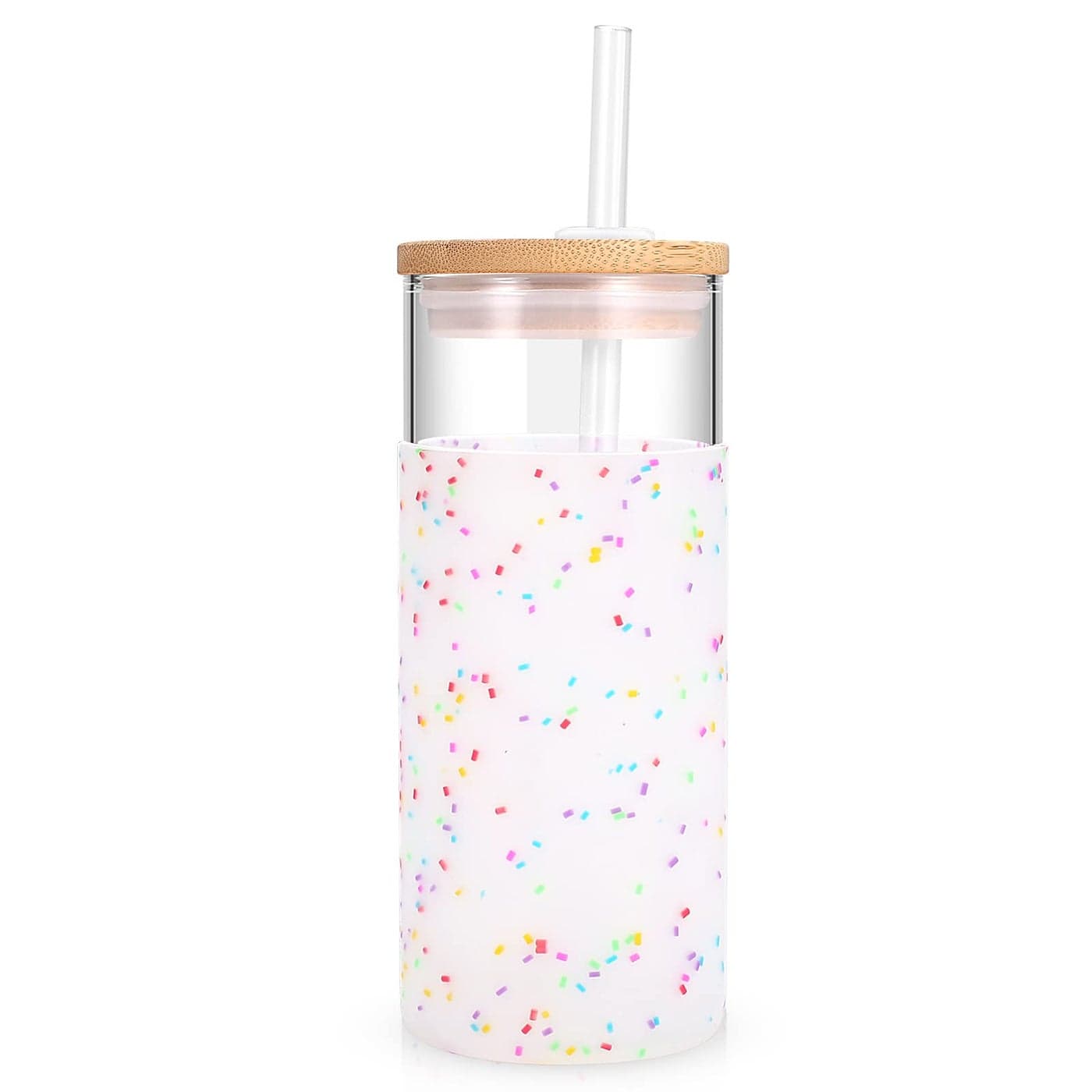 Tronco 20 oz Glass Tumbler with Lid and Straw Iced Coffee Cup and Smoothie Cup with Bamboo Lids Protective Silicone Sleeve Dishwasher Safe BPAFree Glass Cup 1 Pack