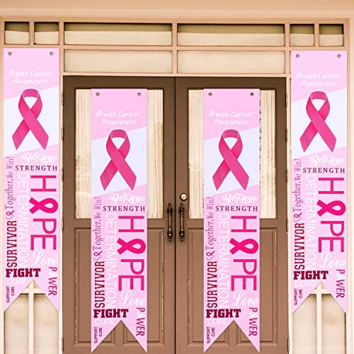 4 Pieces Breast Cancer Banner Breast Cancer Awareness Accessories Decorations Porch Sign Background for Party Breast Cancer Awareness Event
