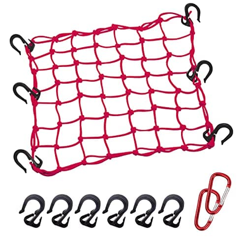 Thewinio Cargo Net 15x15 Stretches to 30x30 with Thicken Hooks Natural Latex Core Tight 2x2 Mesh Small Heavy Duty Bungee Net for Motorcycle Helmet Bike ATV UTV Luggage Red 1 Pack