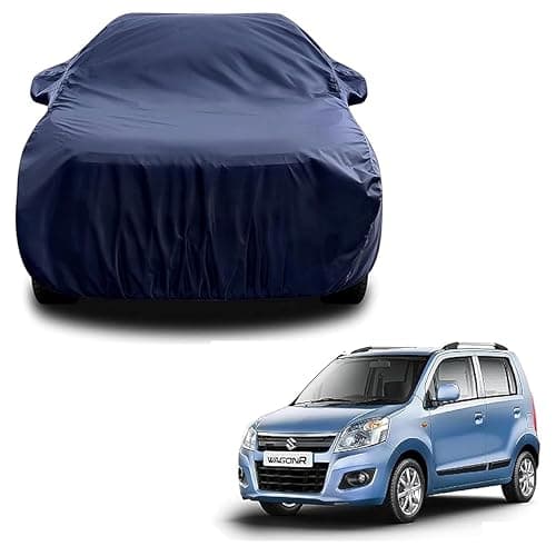 Sulfar 100% Water Resistant Car Body Cover Compatible with Mirror for Maruti Suzuki New Wagonr (2010 (Triple Stitched, Full Bottom Elastic, Navy Blue)