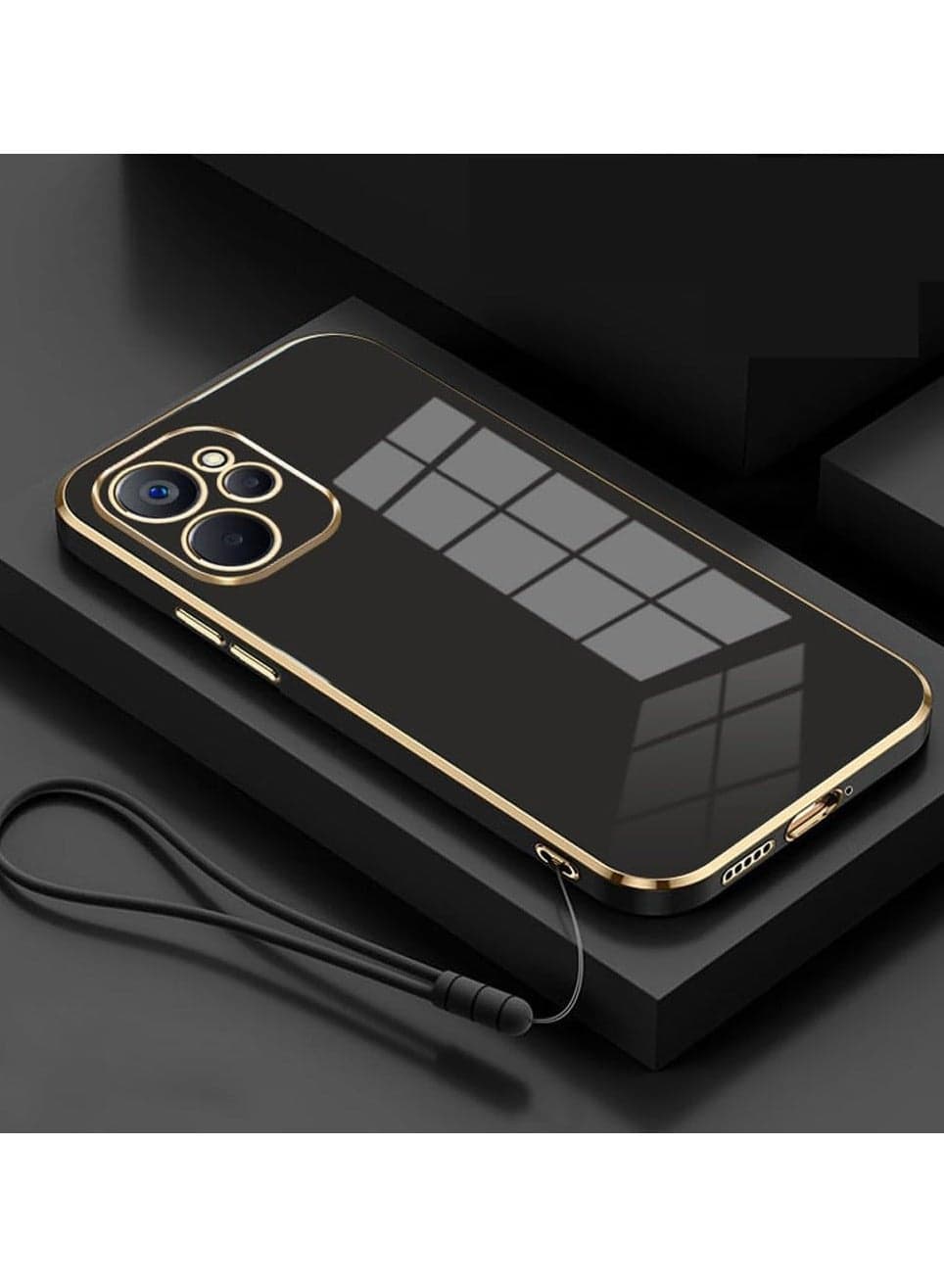 Compatible with Tecno Spark 10 Pro Case Luxury Square Plating Shock Proof Silicone Back Cover Cases (Black)
