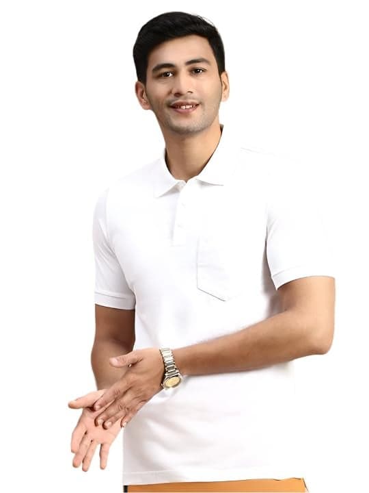 RAMRAJ COTTON Mens Expert Polo Tshirt with Pocket White EP1