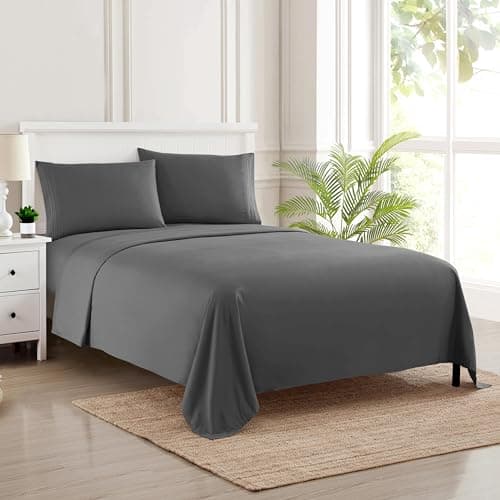 Queen Size Bed Sheets Breathable Luxury Sheets with Full Elastic Secure Corner Straps Built In 1800 Supreme Collection Extra Soft Deep Pocket Bedding Sheet Set EXTRA DEEP pocket Queen Gray