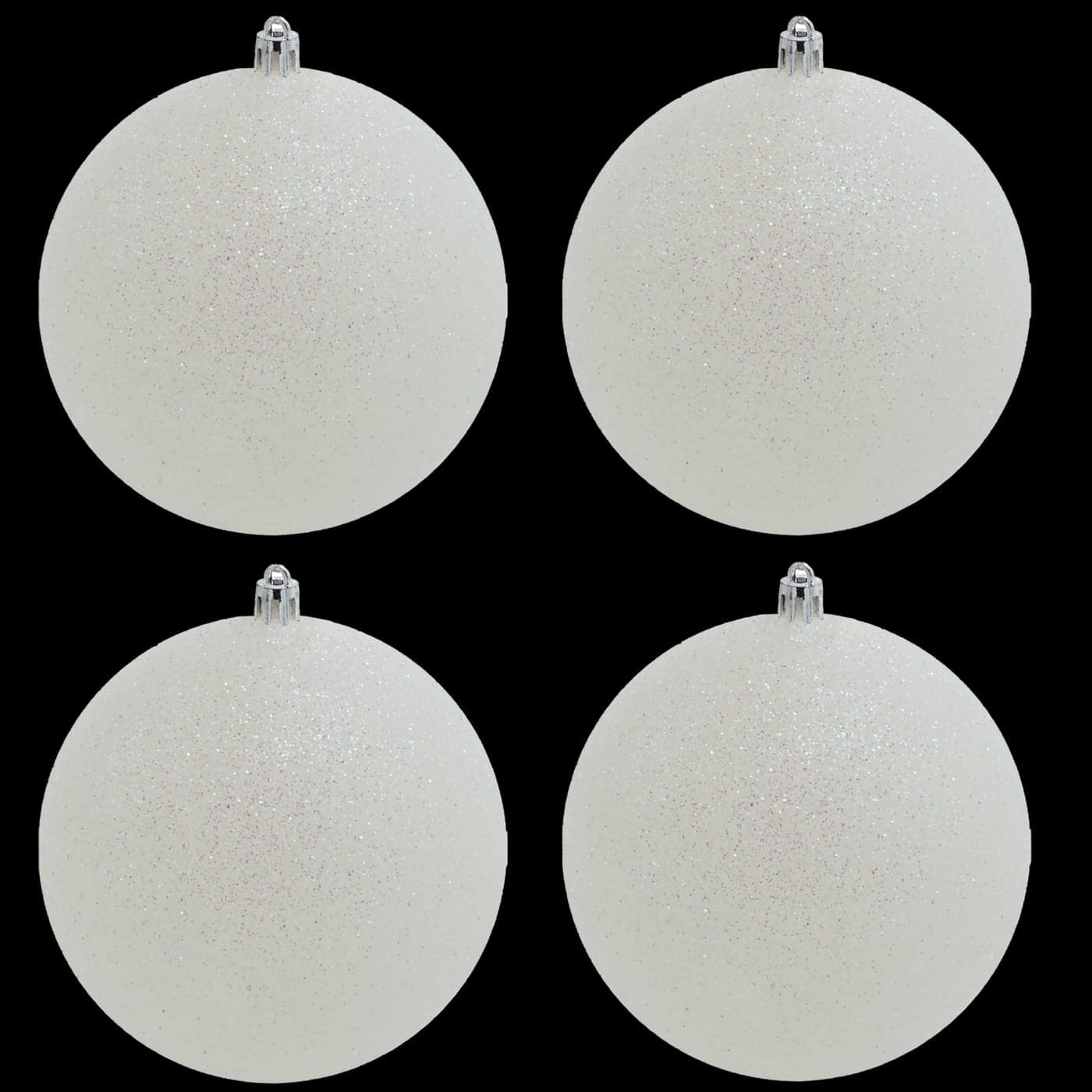 4Es Novelty 4 Large Snowball Ornaments 4 Pack Iridescent Sparkly White Christmas Decor PreStrung Shatterproof Large Christmas Ornament Balls