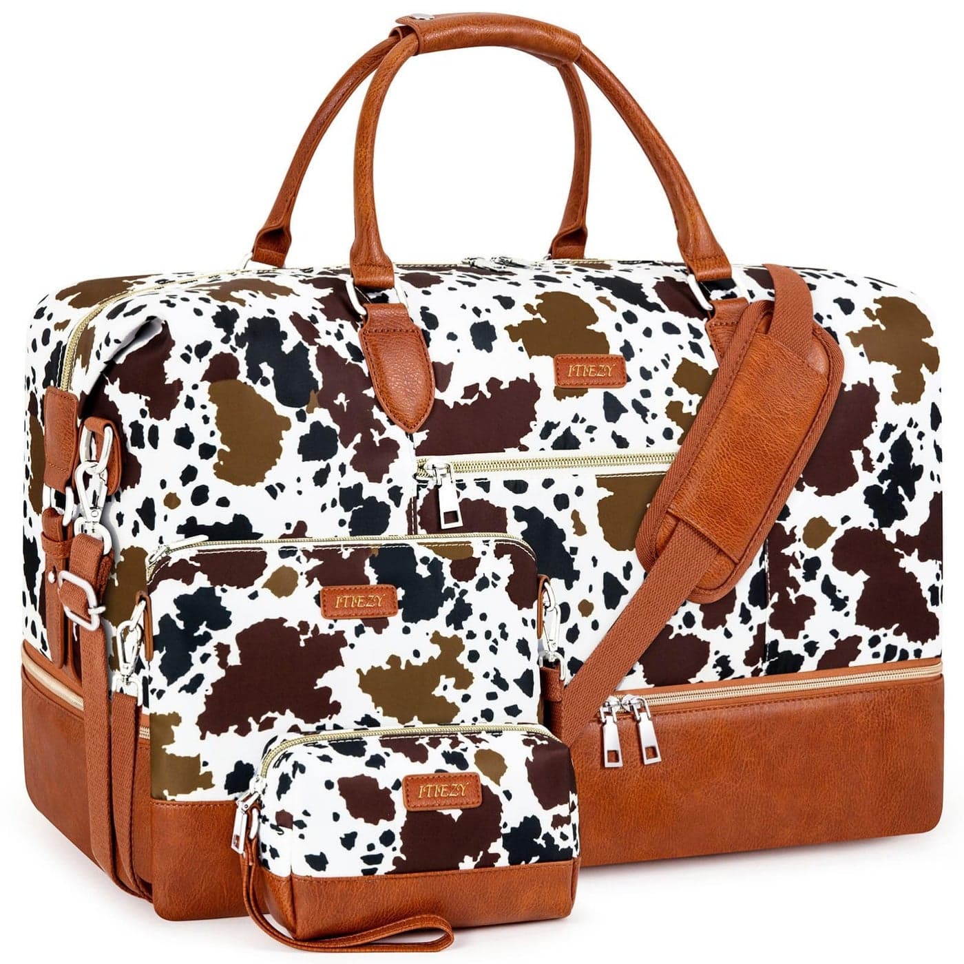 Weekender Bag for Women Travel Duffel Bag Carry On Overnight Bag with Shoe Compartment Large Nylon Travel Weekend Tote Bag 5Brown Cow