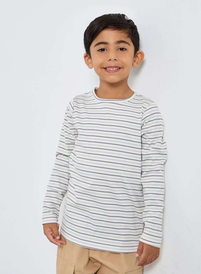 Boys Striped Ribbed Long Sleeve T-Shirt