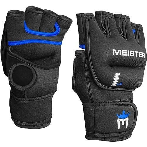 Meister Elite 1lb Neoprene Weighted Gloves for Cardio Heavy Hands Pair 1lb x 2 BlackBlue