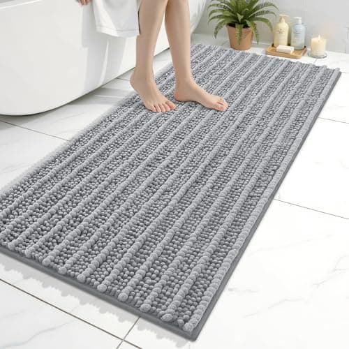 Arotive Luxury Bathroom Rugs 47x24, Extra Soft Thick Absorbent Shaggy Chenille Bath Rugs, Non-Slip Machine Wash Dry, Bath Mats for Bathroom Floor, Tub and Shower, Home Decor Accessories, Light Grey