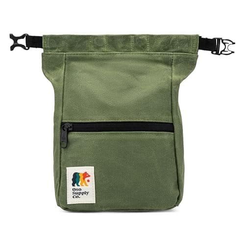 Oso Supply Co Kulshan Bouldering Bucket Large Size Chalk Bag for Rock Climbing Chalk Pot with Magnetic Roll Down Closure Brush Loop Zippered Pockets for Climbers Weightlifting Olive Green
