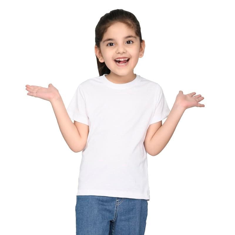 Nusyl Girls Half Sleeves Solid T-Shirt for Kids | Soft Cotton Blend | Comfortable Regular Fit | Casual 2-16 Years | White