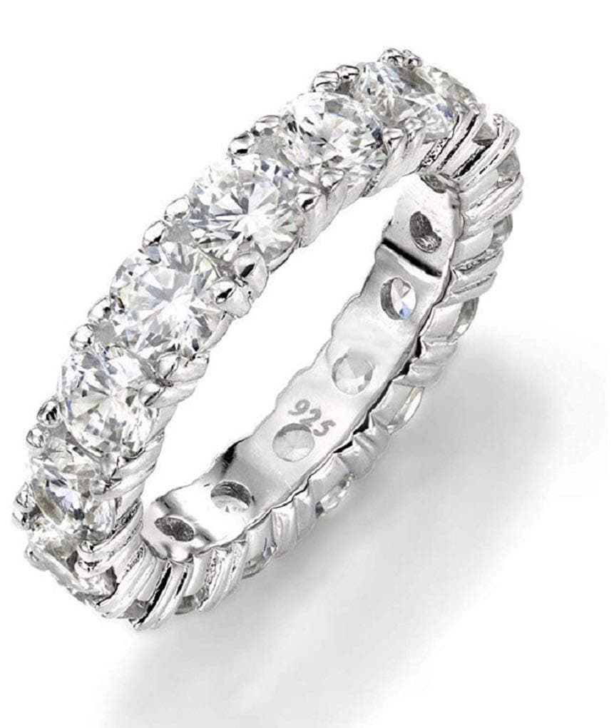 Unisex 4mm Eternity Cubic Zirconia CZ Tennis Ring Solid 925 Sterling Silver Stackable Eternity Engagement Wedding Band for Men and Women ICY CZ Pinky Ring ANTITARNISH
