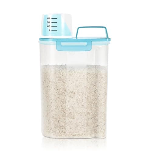 LEAWALK Airtight 10LBS/ Rice/Cereal/Dry Food Storage Container BPA Free, 5.28Qt Clear Plastic Kitchen and Pantry Organization Bin Suitable for Oats, Flour, Sugar, Pasta, Pet Food, etc (Fruit Green