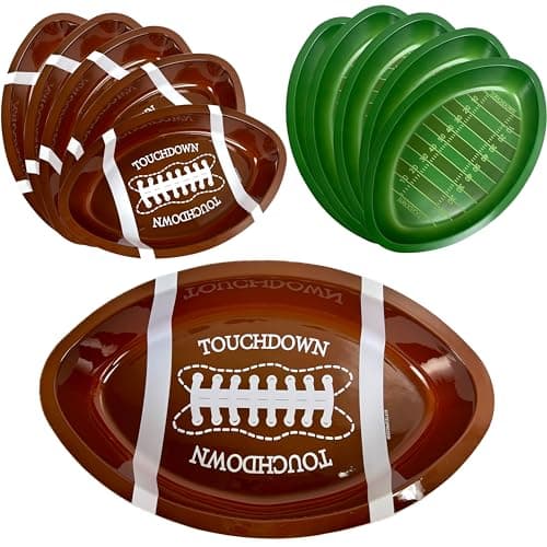 GiftExpress 10PC Plastic Football Serving Trays, Game Day Football Themed Serving Tray, Green and Brown Color Serving Tray with Football and Football Field Design