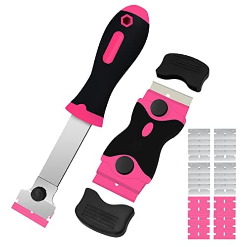 DEKEones Razor Blade Scraper 2 PCS Razor Scraper Tool for Removing Label Registration Sticker Tint Grease from Windshield Appliance GlassPink