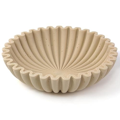 YMXYJM Large Decorative Bowl Modern Handicraft Bowls for Home Decor Decorative Fruit Bowl for Kitchen Counter Ruffle Decor Stylish Key Bowl for Entry Table Artificial Travertine Beige