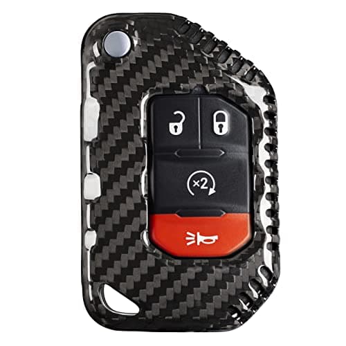 T-carbon Real Carbon Fiber Key Fob Cover Compatible with Jeep, Key Fob Protector Compatible with Jeep Wrangler JL JLU Rubicon Sahara JLU Gladiator JT Remote Control Key Accessories 2018-2024 (Black)