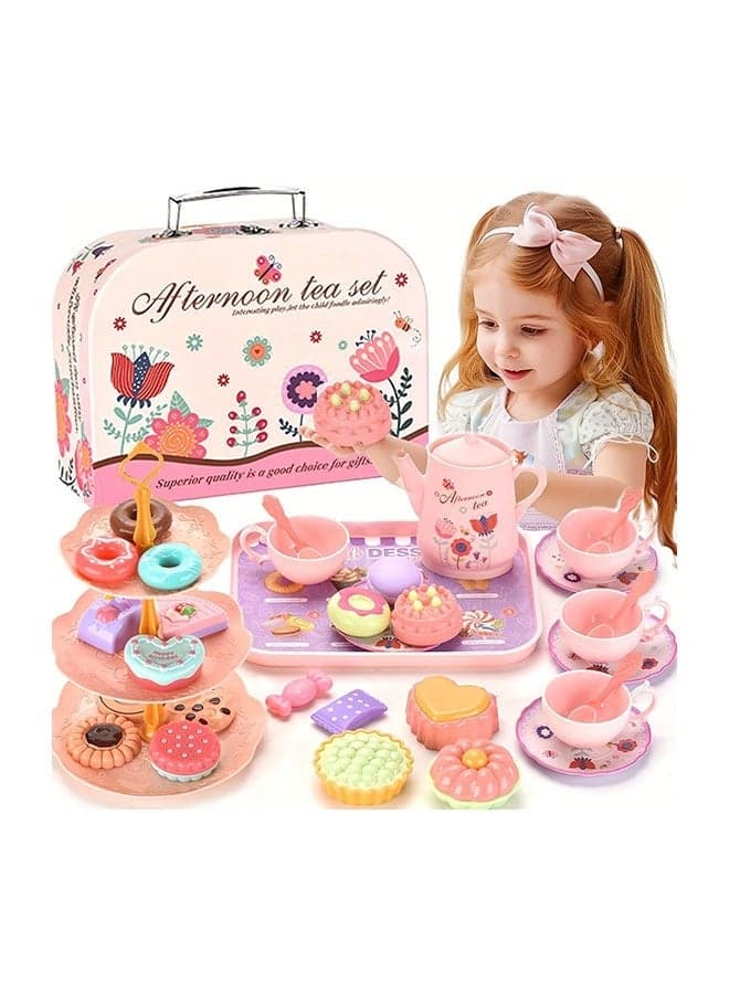 DIY Pretend Play Tea Set for Youngsters - Colorful Simulation Kitchen Tableware with Floral Teapots, Cups, Plates & Desserts, Ideal Afternoon Game Gift Girls