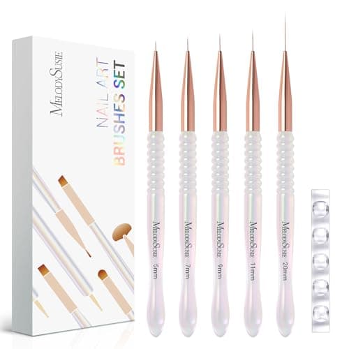 MelodySusie 5Pcs Nail Art Liner Brushes with Nail Brush Holder Professional Gel Polish Painting Art Design Pen for Thin Long Lines Tiny Details Fine Drawing Delicate Coloring Sizes 5791120mm