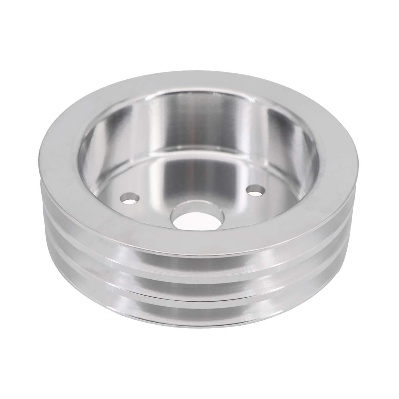 KIPA Aluminium triple groove crankshaft pulley For SB Chevy SBC 350 Crank SWP Short Small Block Chevy with a Short Water Pump 66 Satin Aluminium Finish Durable 3Groove 8858
