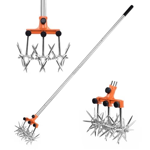 BARAYSTUS Rotary Cultivator Garden Rotary Tiller Adjustable Stainless Steel Poles Hand Tiller for Soil Mixing or Reseeding Grass Lawn Tiller Total Length 57 Inch