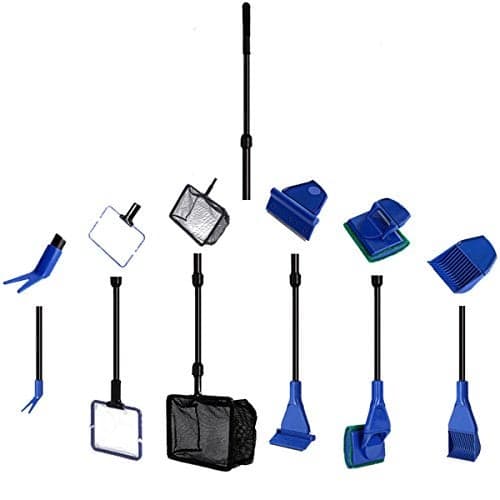 Aquarium Cleaning Tool Set, Fish Tank Cleaning 6-in-1 Set with Nets, Sponge Brush, Plant Fork, Scraper, Rake