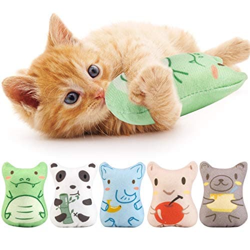 Dorakitten Catnip Toys for Indoor Cats 5PCS Plush Cat Chew Toys Teething Interactive Catnip Filled Kitten Toy Soft Pet Toy