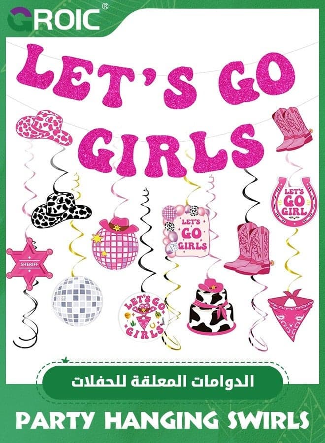 Let's Go Girls Birthday Decorations, Hot Pink Party Swirls Bachelorette Decorations Disco Cowgirl Hanging Whirl Streamers Decor for Girls,Party Supplies