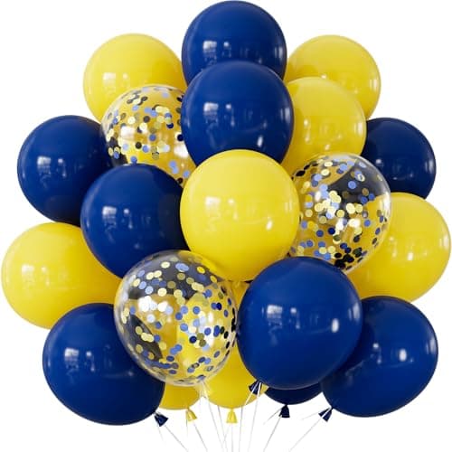 Adeyoo Blue and Yellow Balloons Navy Blue Balloons 12 Inch Yellow Latex Balloon Glitter Confetti Balloon for Birthday Baby Shower Wedding Party Decorations Photo Backdrop 50 PCS